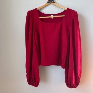 Billowed sleeve cropped red shirt